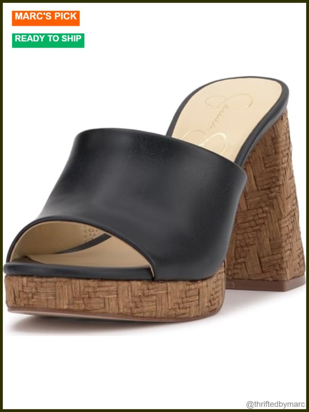 Faux Leather Block Heel Mule Platform Sandals Peep Toe Slip On